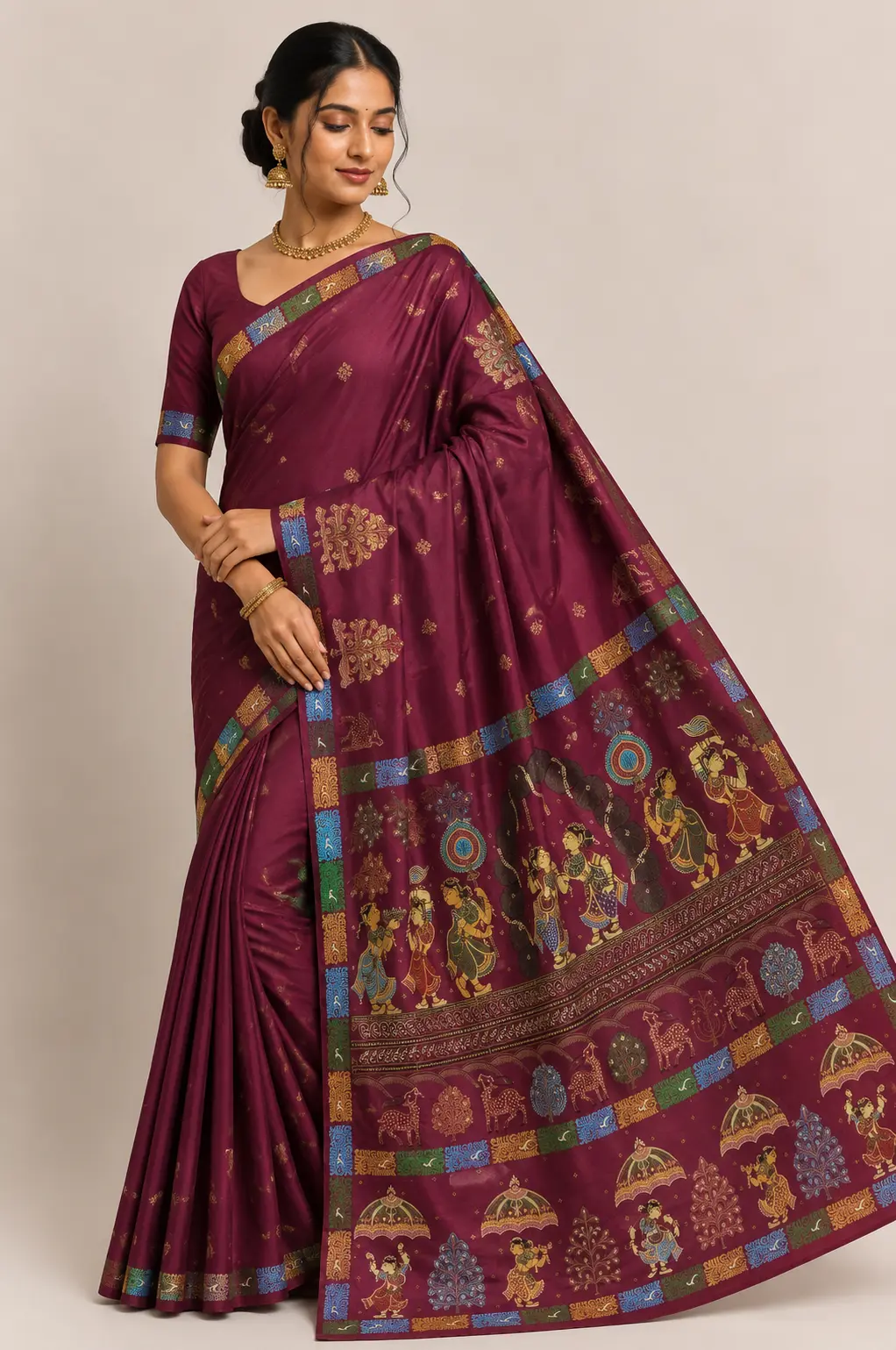 The Gopa Leela – Hand-Painted Pattachitra Khadi Silk Saree