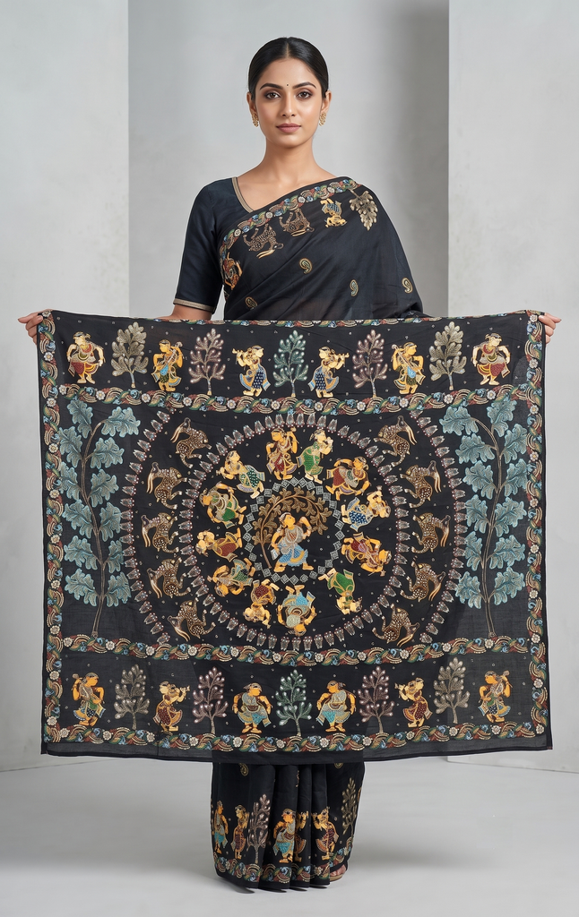 The Rasa Mandala – Hand-Painted Pattachitra Khadi Silk Saree