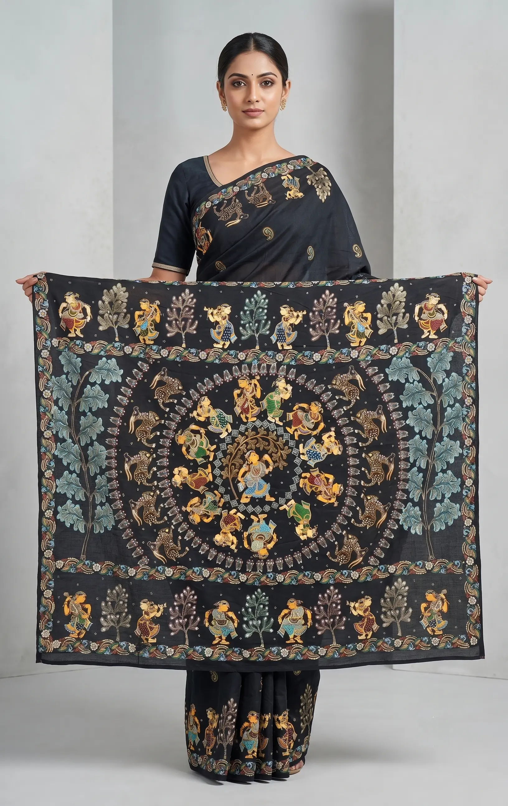 The Rasa Mandala – Hand-Painted Pattachitra Khadi Silk Saree