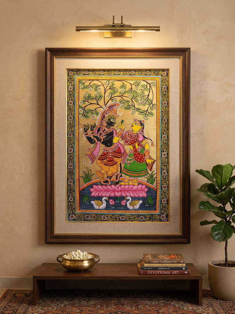 The Divine Melody: Radha Krishna Eternal Love Pattachitra
