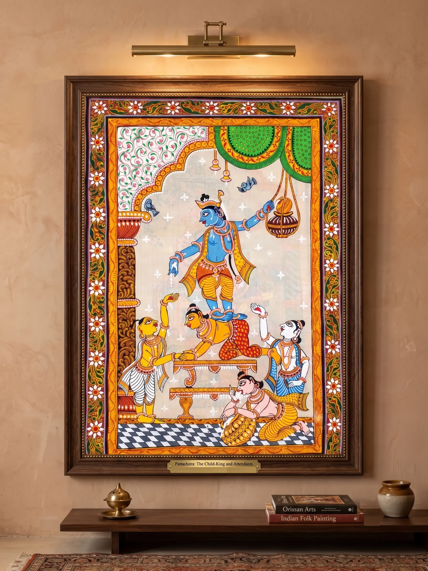 Gopala's Divine Play: The Makhan Shika and the Adoring Gopis Pattachitra