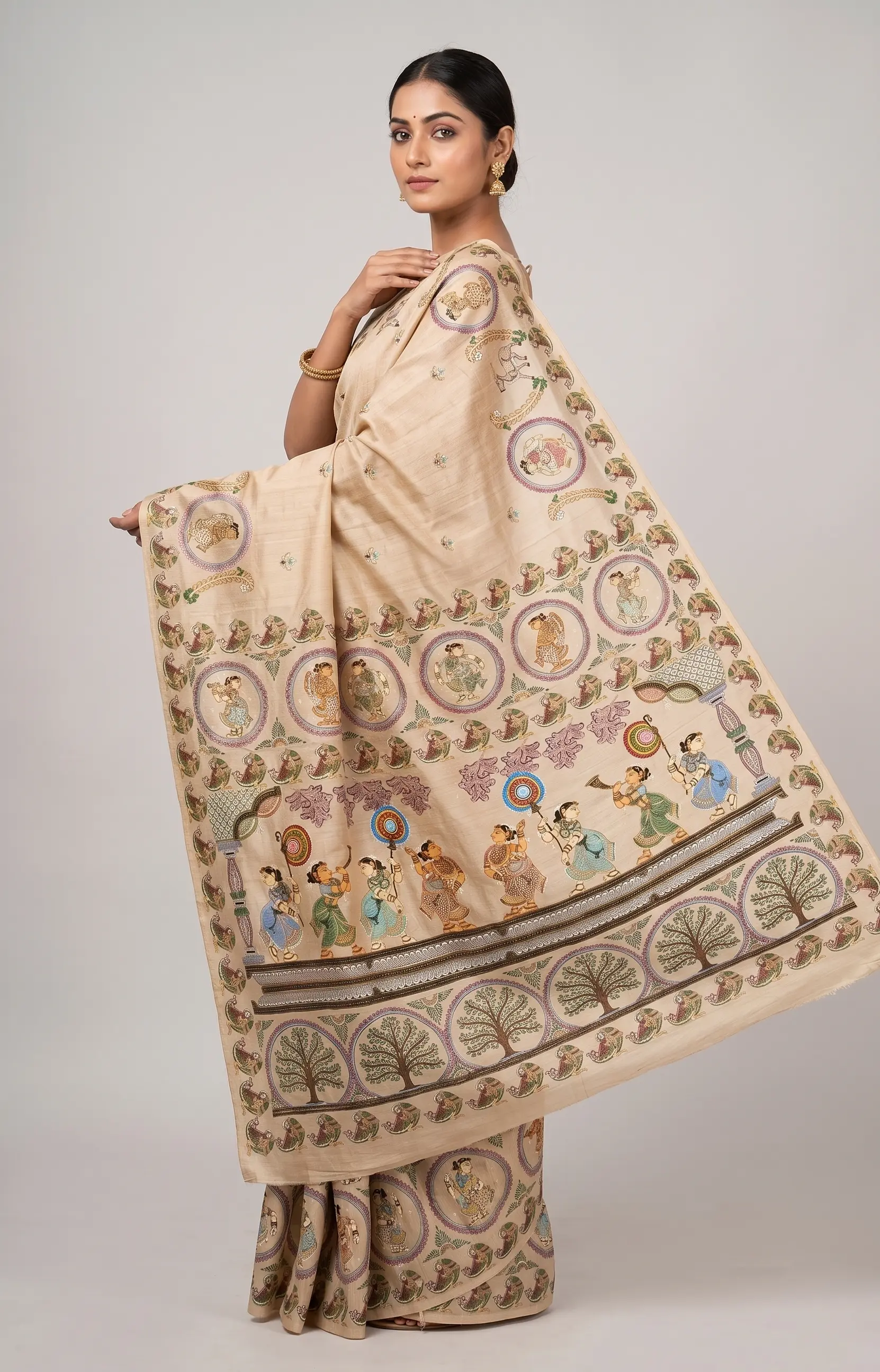 The Utsav Yatra – Hand-Painted Pattachitra Khadi Silk Saree