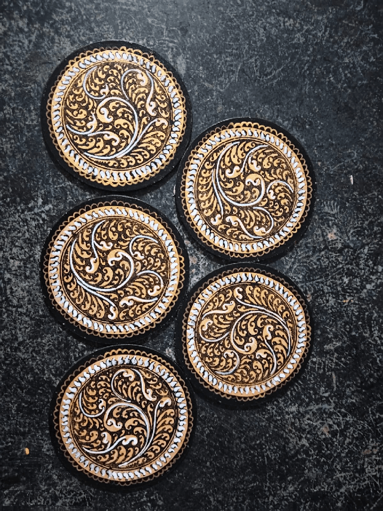 Hand-Painted Odisha Pattachitra MDF Coasters – Set of 5 (4 Inch)