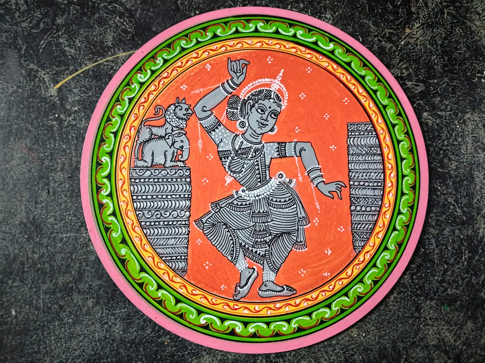 The Dancing Nati: Hand-Painted Pattachitra Circular Wall Plate (12 Inch)