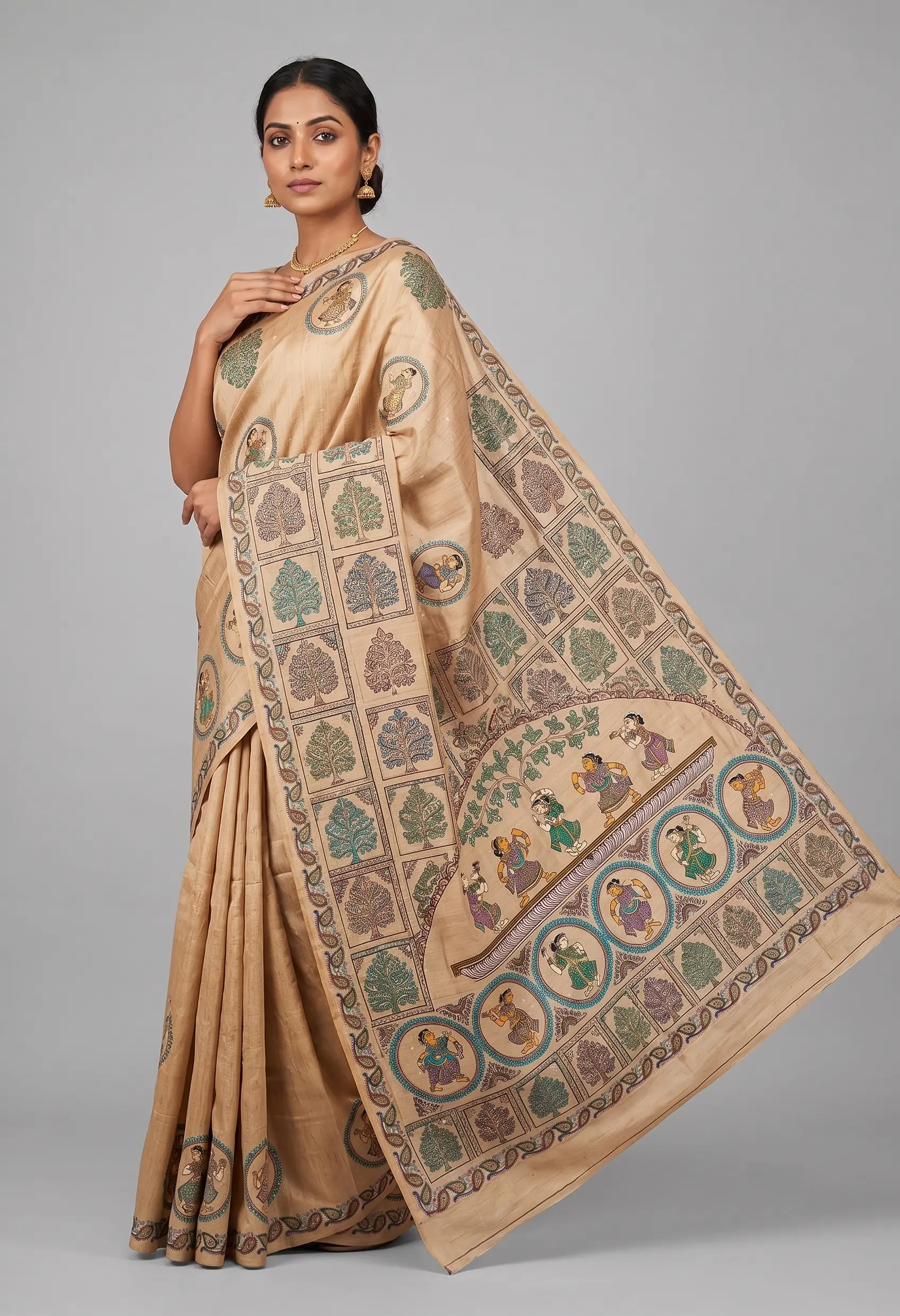 The Mandala Nritya – Hand-Painted Pattachitra Khadi Silk Saree