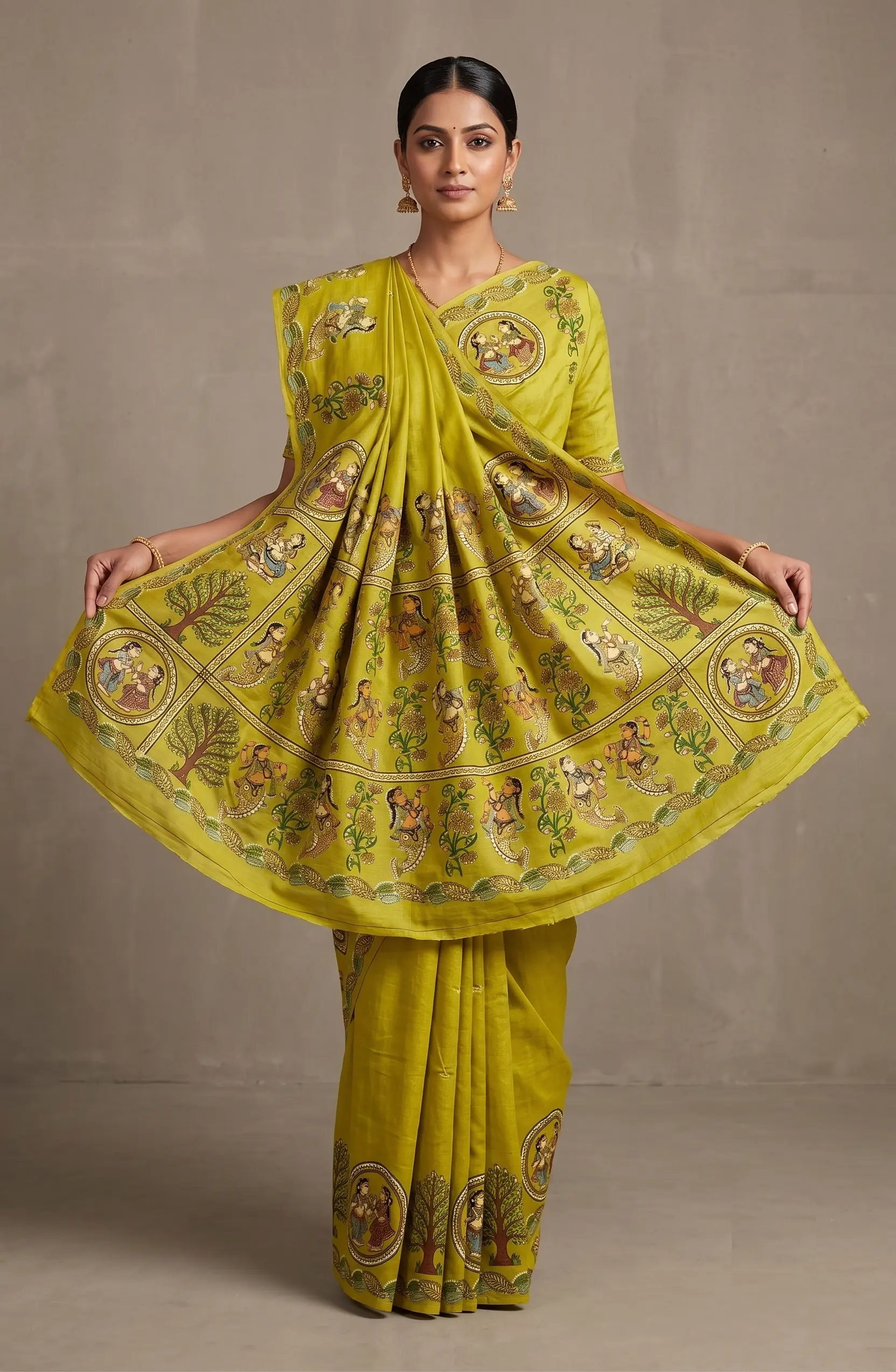 The Jalakanya Nritya – Hand-Painted Pattachitra Khadi Silk Saree