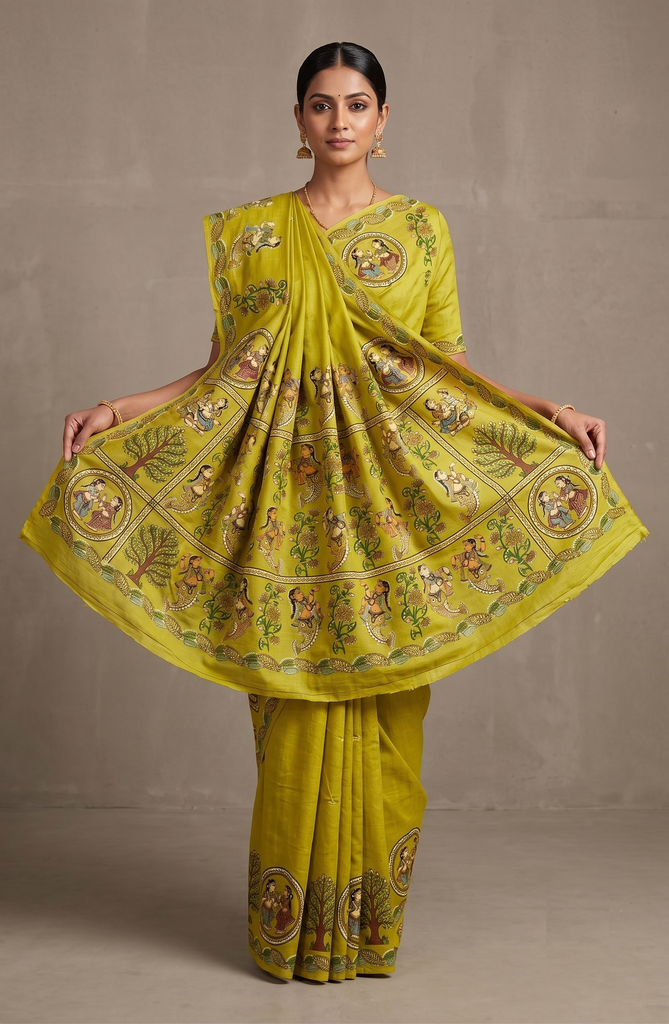 The Jalakanya Nritya – Hand-Painted Pattachitra Khadi Silk Saree