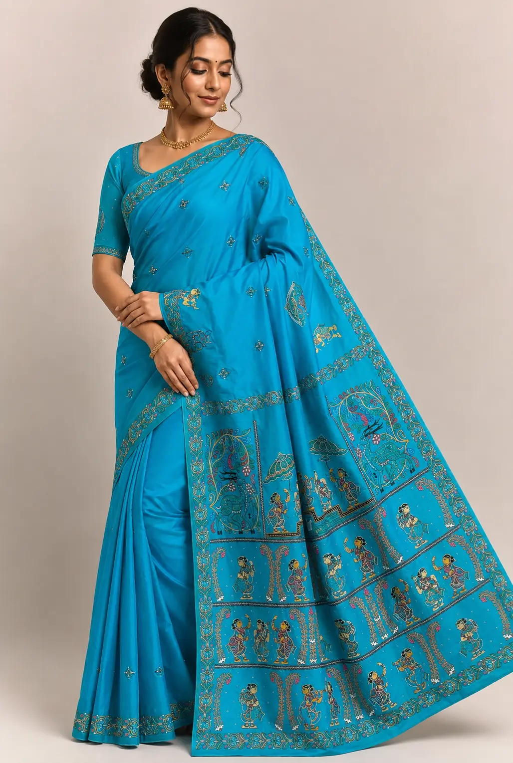 The Hansa Chhatra – Hand-Painted Pattachitra Khadi Silk Saree