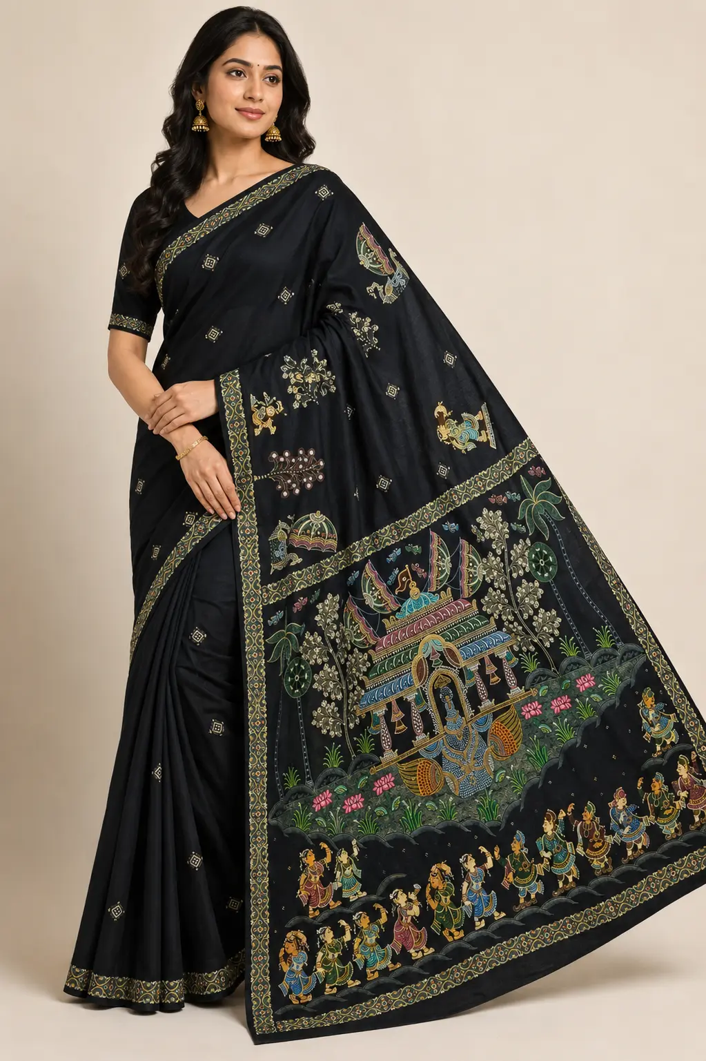 The Mandira Ratha – Hand-Painted Pattachitra Khadi Silk Saree